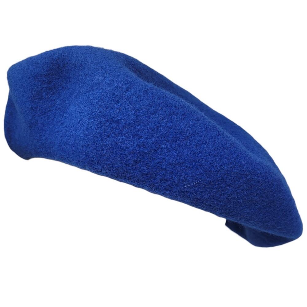 Networks Vintage 80s Royal Blue Wool Felt Beret Tam Lined Preppy Academia